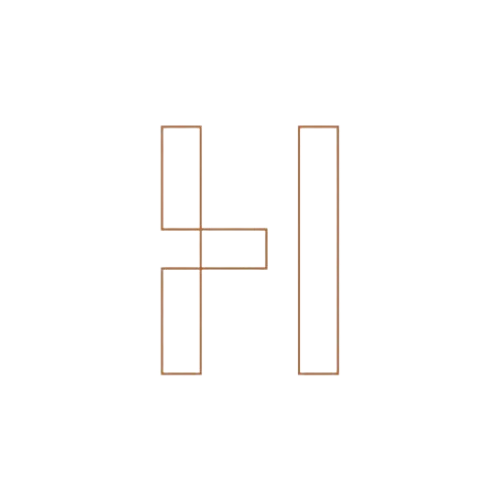 logo of studio herzfeld consisting of golden frames that create the letter h