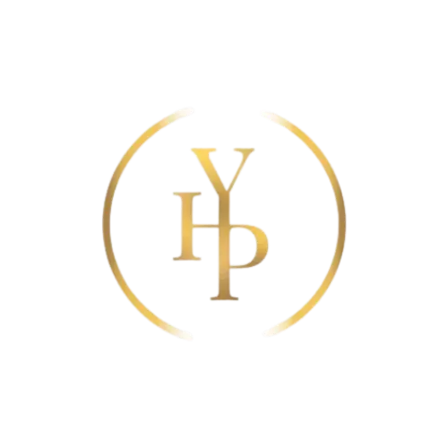logo of hot yoga pilates with golden letters Y,H and P