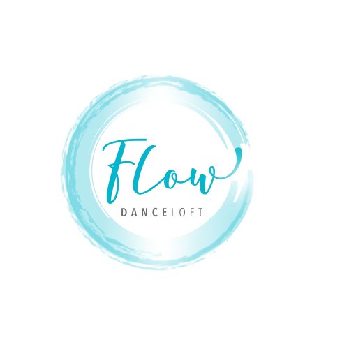 Logo of Flow Dance Loft featuring a stylized blue circle with the word "Flow" in cursive and "DANCE LOFT" below in uppercase.