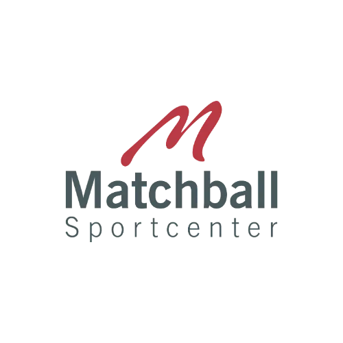 Logo of Matchball Sportcenter featuring a stylized red "M" above the words "Matchball Sportcenter" in gray text.