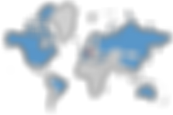 World map highlighting countries in blue and a marked location with a red pin in Germany. Gray indicates unhighlighted areas.