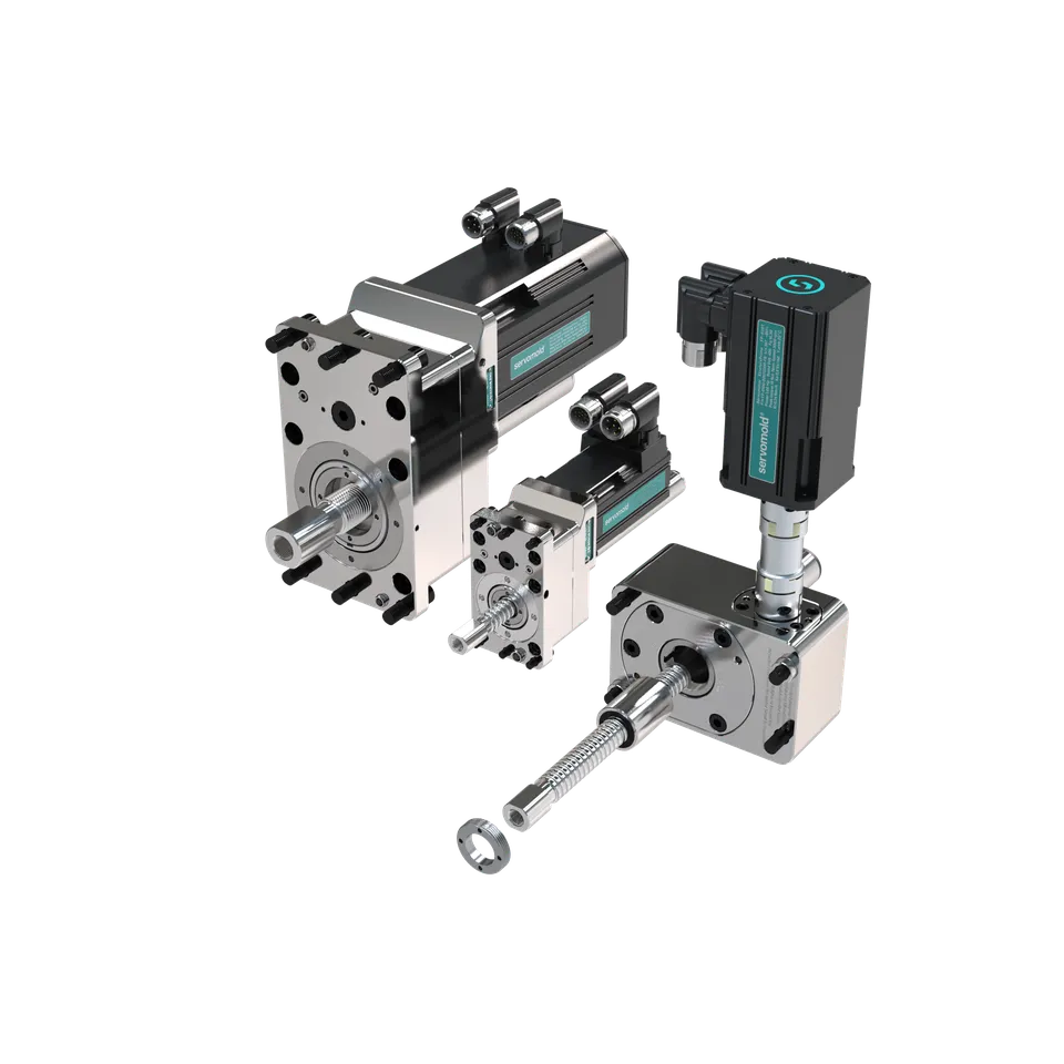 Unterschiedliche Linearaktuatoren auf schwarzem Hintergrund