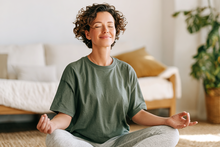 Frau entspannt sich beim Yoga