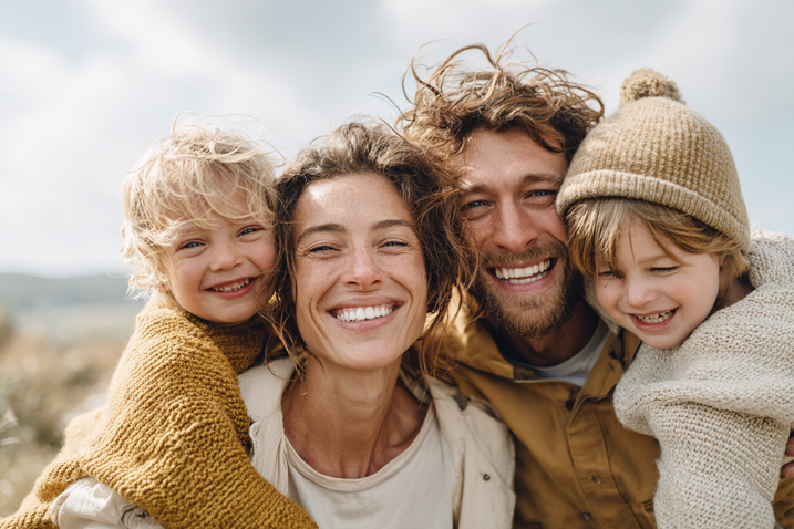 Familie spaziert draußen