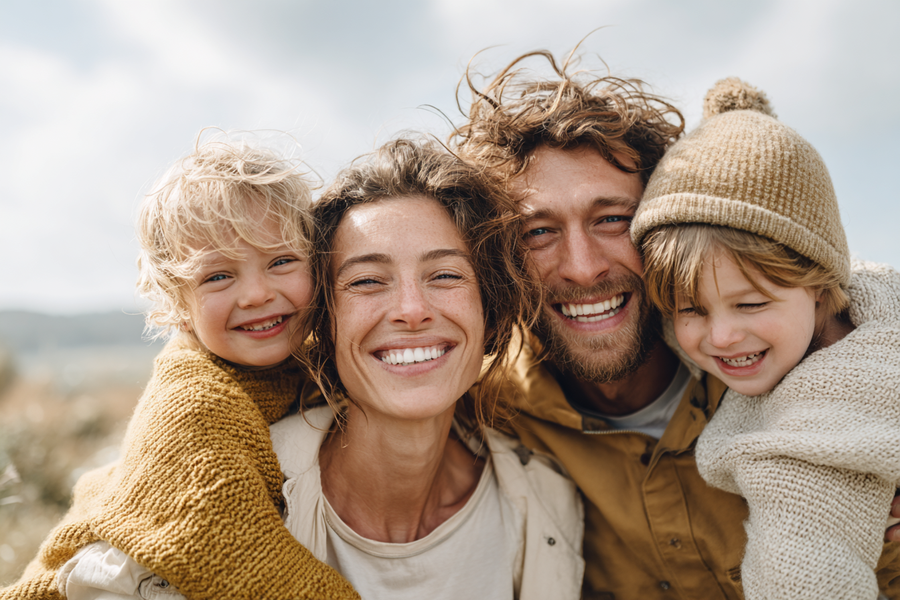 Familie spaziert draußen