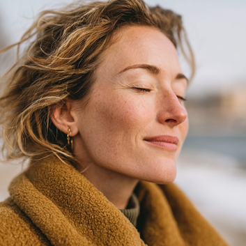 Frau in der Wintersonne