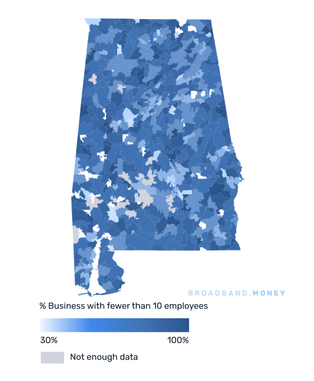 Alabama broadband investment map small business establishments