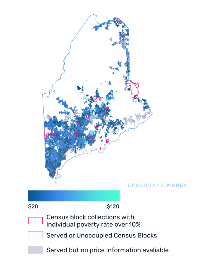 Maine broadband investment pricing and competition map