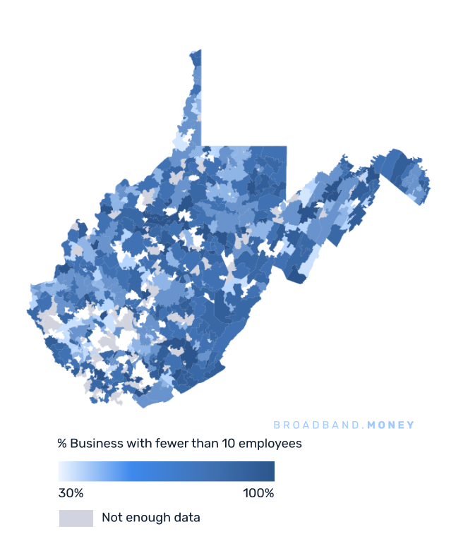West Virginia broadband investment map small business establishments