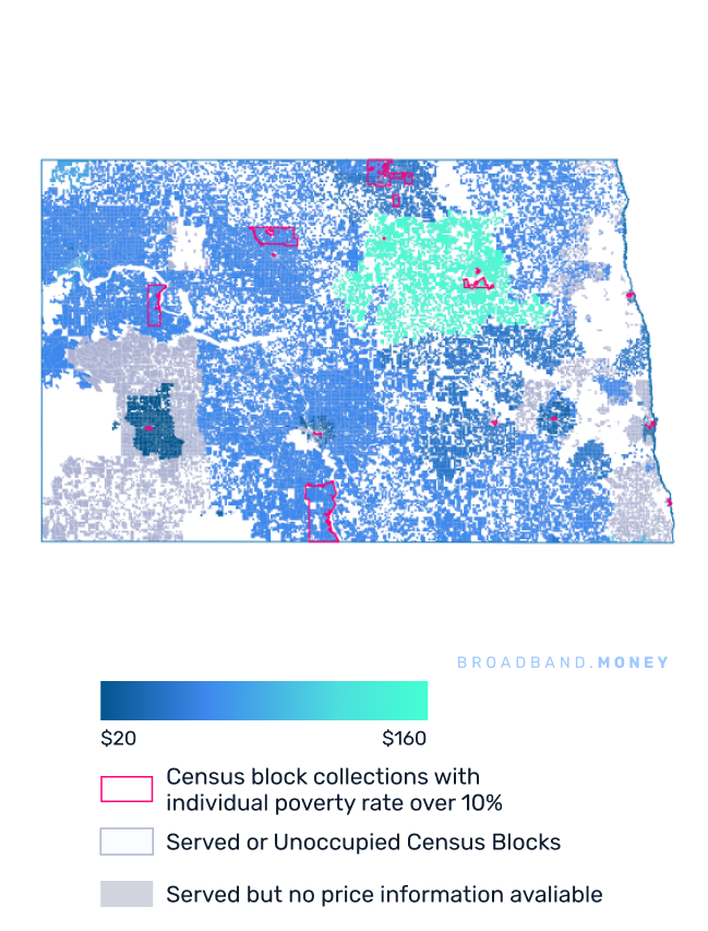 North Dakota broadband investment pricing and competition map