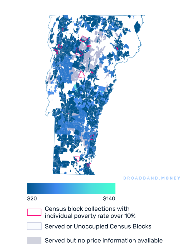 Vermont broadband investment pricing and competition map