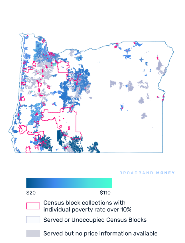 Oregon broadband investment pricing and competition map