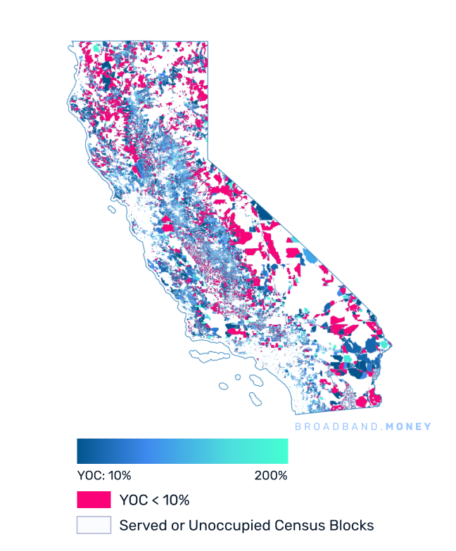 California broadband investment map yield on cost