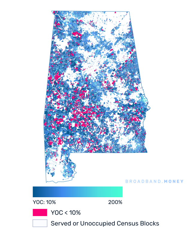 Alabama broadband investment map yield on cost
