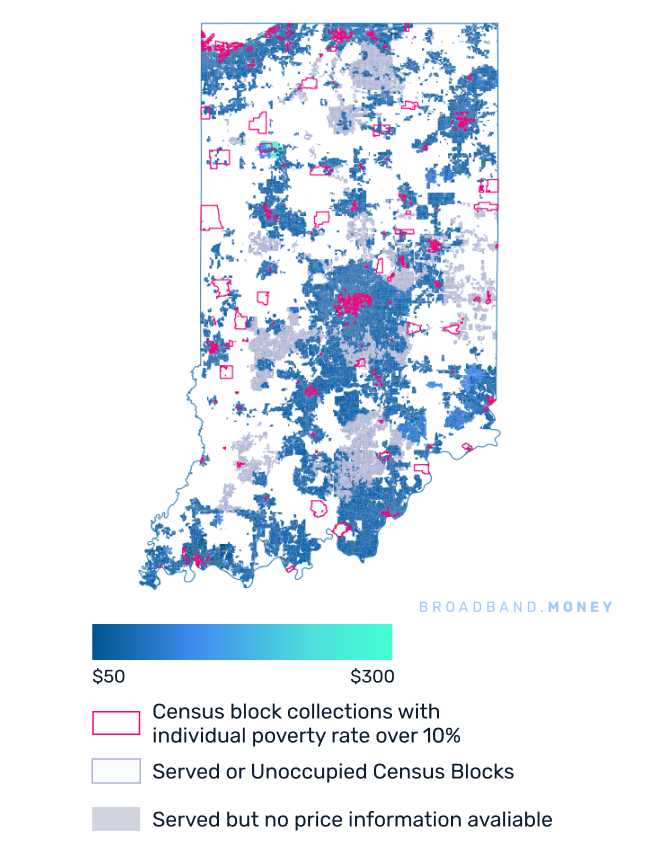 Indiana broadband investment pricing and competition map