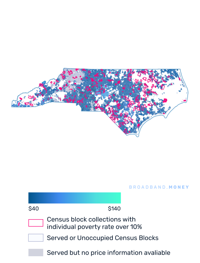 North Carolina broadband investment pricing and competition map