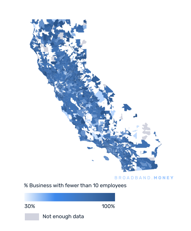 California broadband investment map small business establishments
