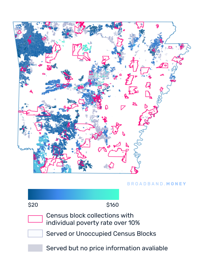 Arkansas broadband investment pricing and competition map