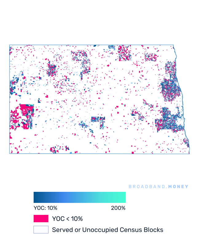 North Dakota broadband investment map yield on cost