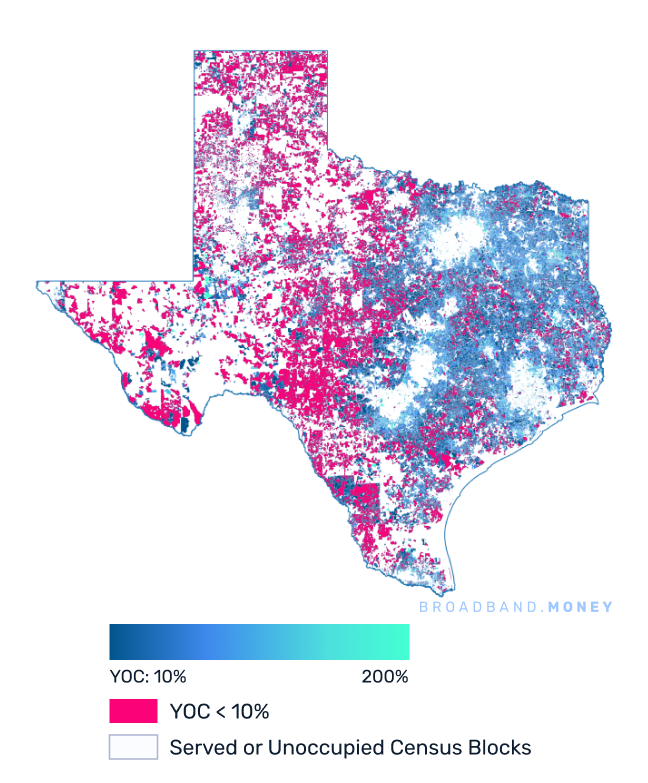 Texas broadband investment map yield on cost