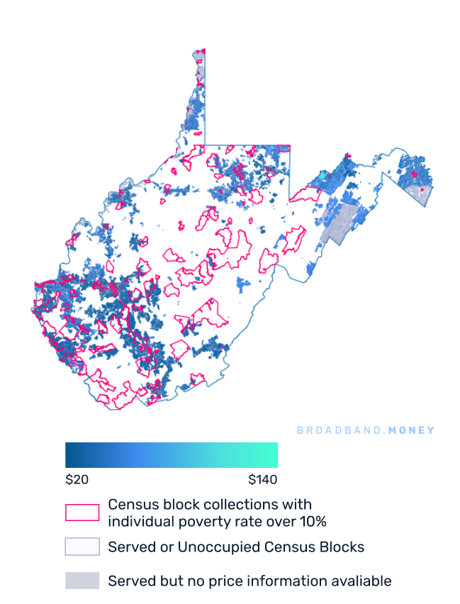 West Virginia broadband investment pricing and competition map