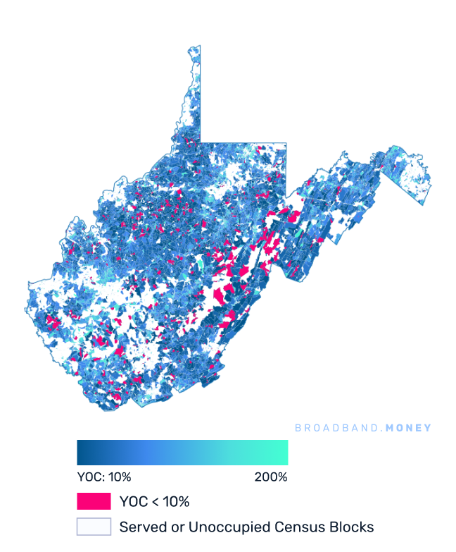 West Virginia broadband investment map yield on cost