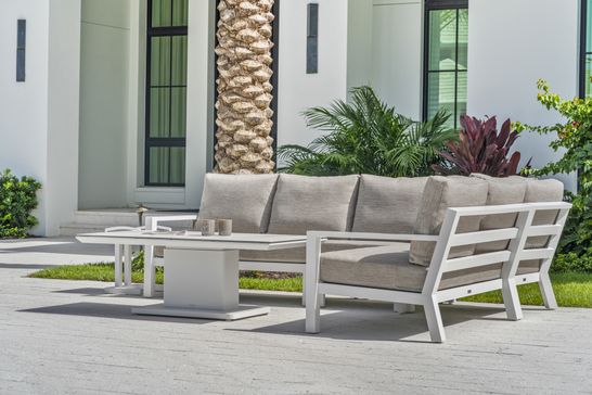 Bergamo lounge white aluminium frame and beige fabric