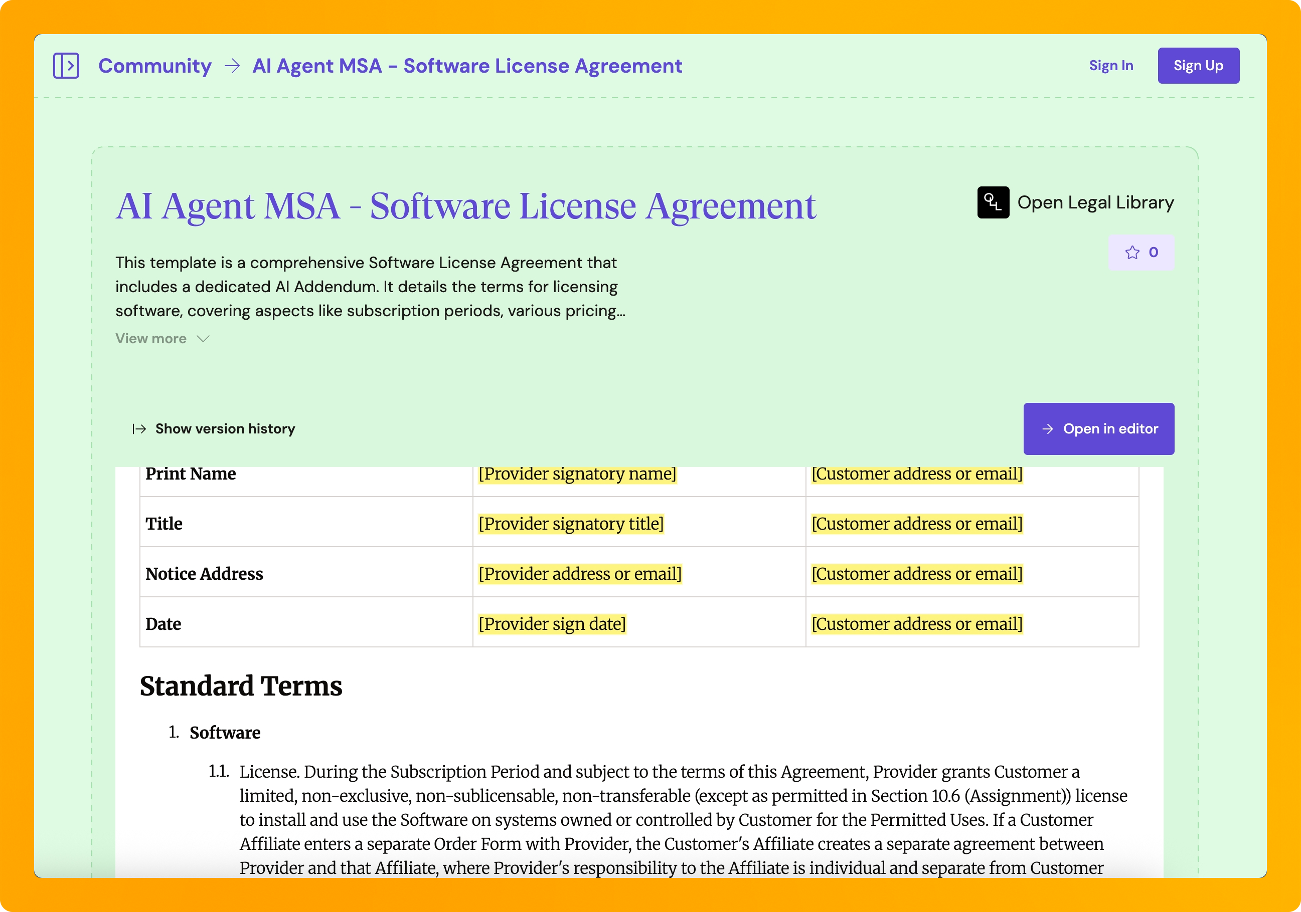 Screenshot of the Agentic MSA on GitLaw