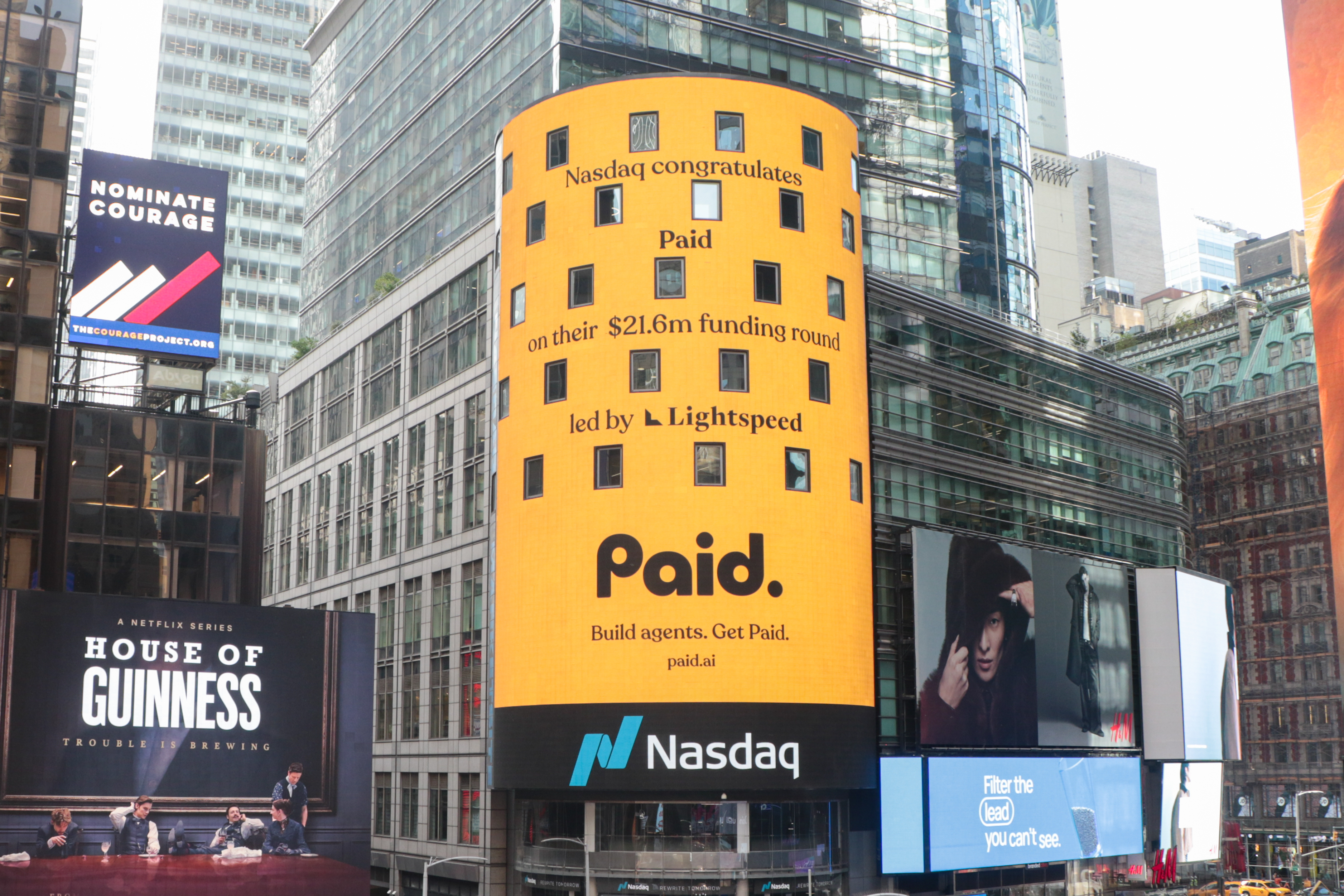 Paid's announcement on the Nasdaq tower