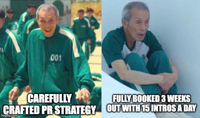 An elderly man in green tracksuit, left image smiling outdoors, right image sitting indoors looking tired. Text: 