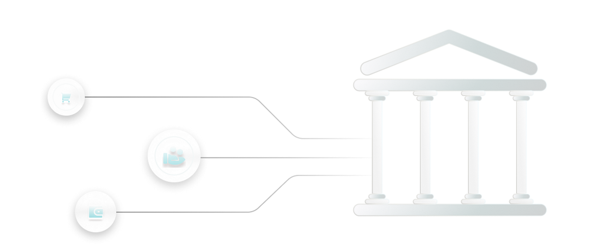 Abstract image of a grid with icons connected to a classical building, symbolising a digital network or system.