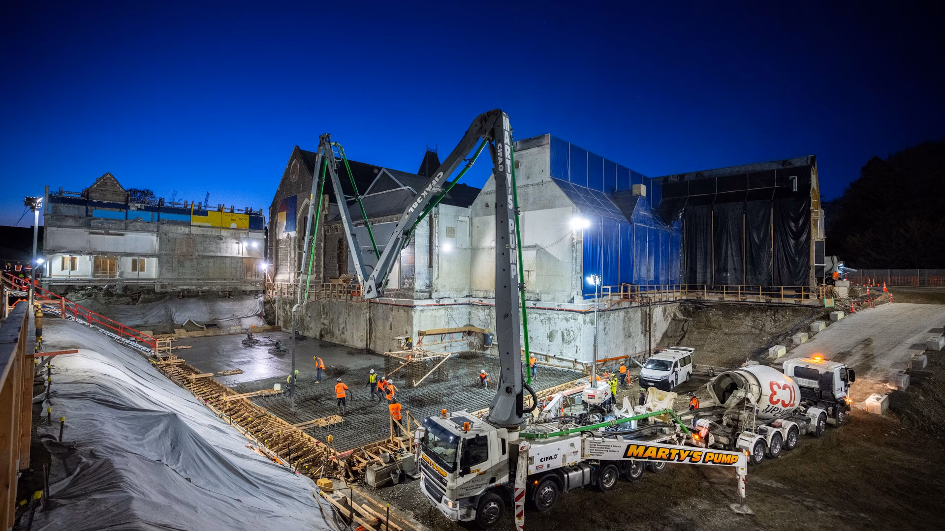 The first concrete pour for the new basement