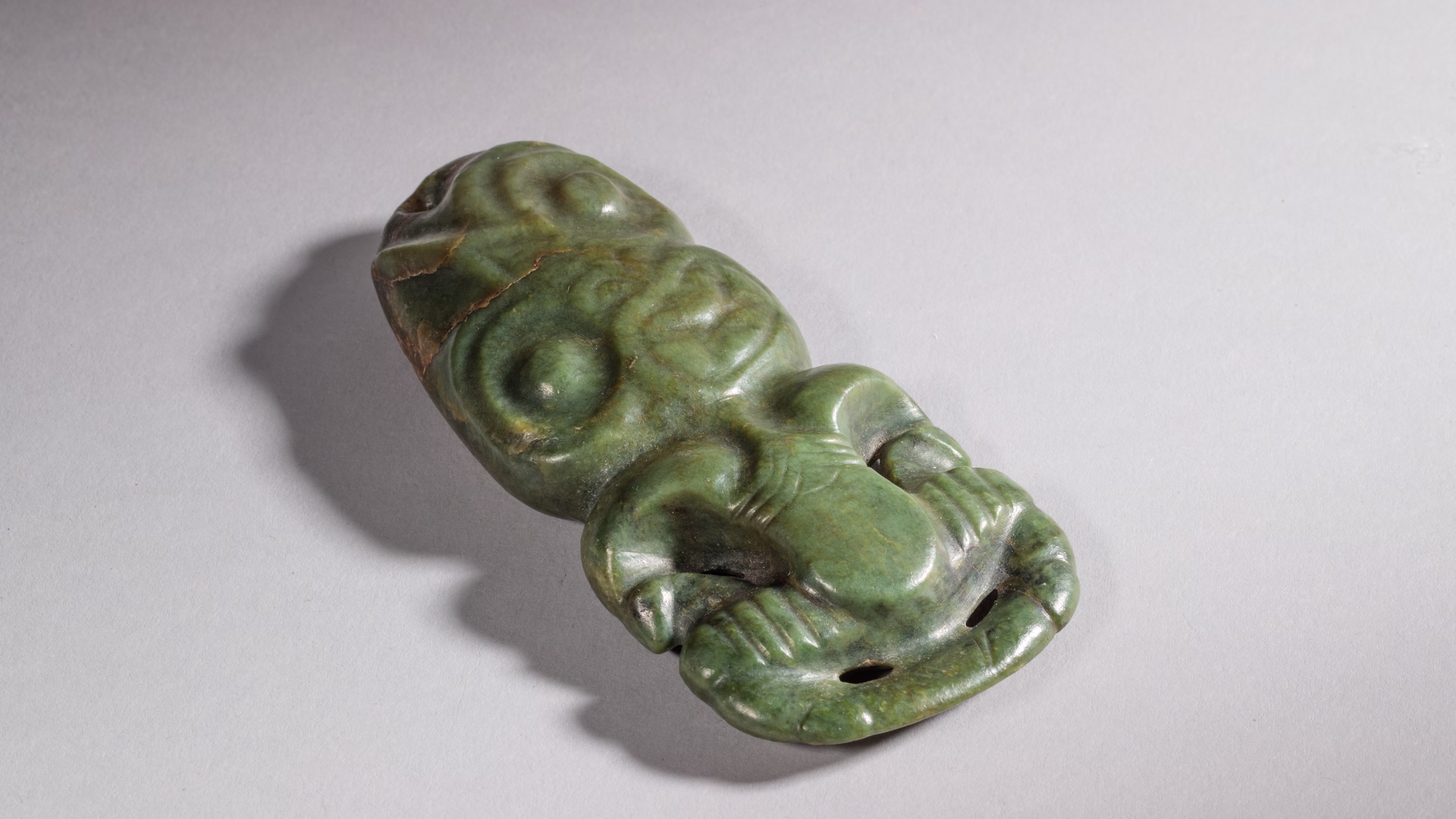 The hei tiki presented to Captain Halsey in 1913. The tiki was displayed as part of the Canterbury at War exhibition and website. Canterbury Museum E132.16