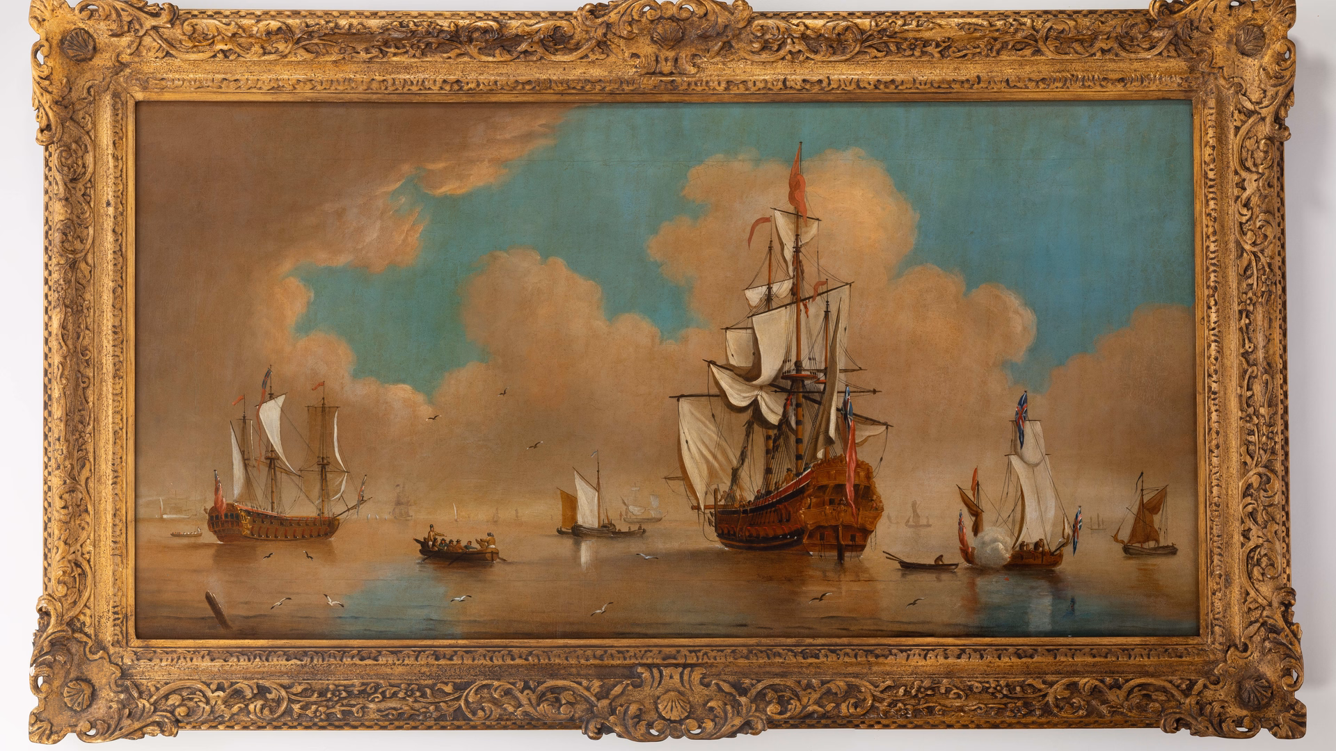 Unknown artist. After Peter Monamy (1681–1749) or Circle of Peter Monamy. British Men-o’-War and Other Ships, undated. Oil on canvas. Canterbury Museum 1965.74.17
