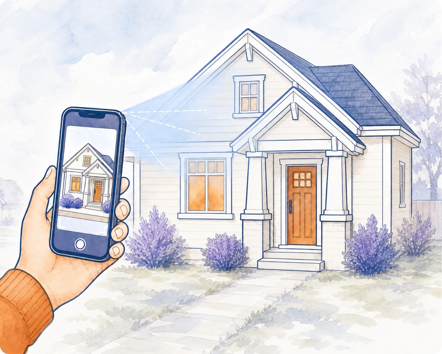 A homeowner scanning the outside of their house with the Zero Homes app