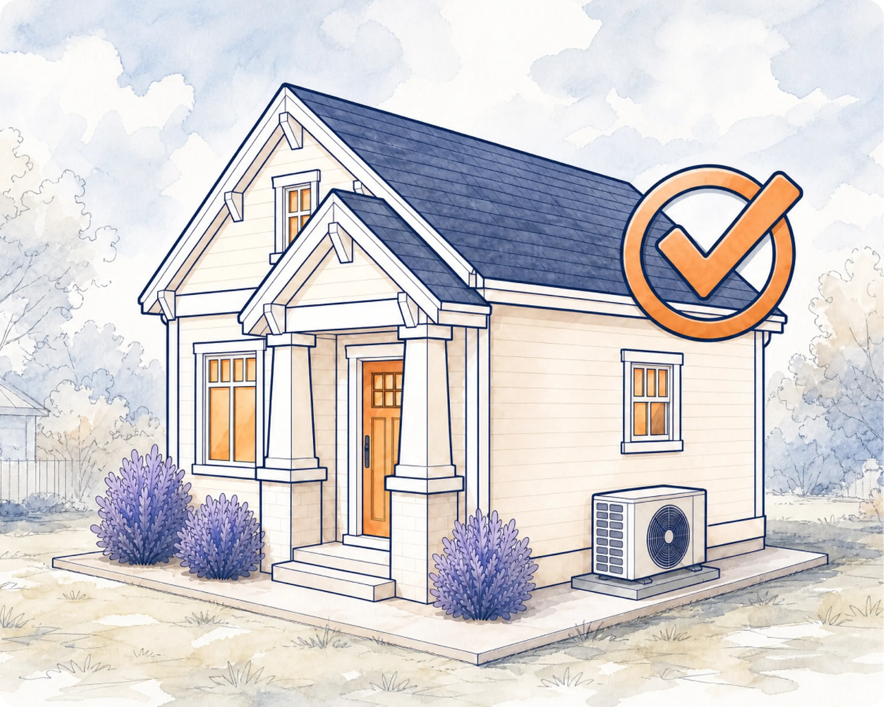 Illustration of a house with a completed check mark