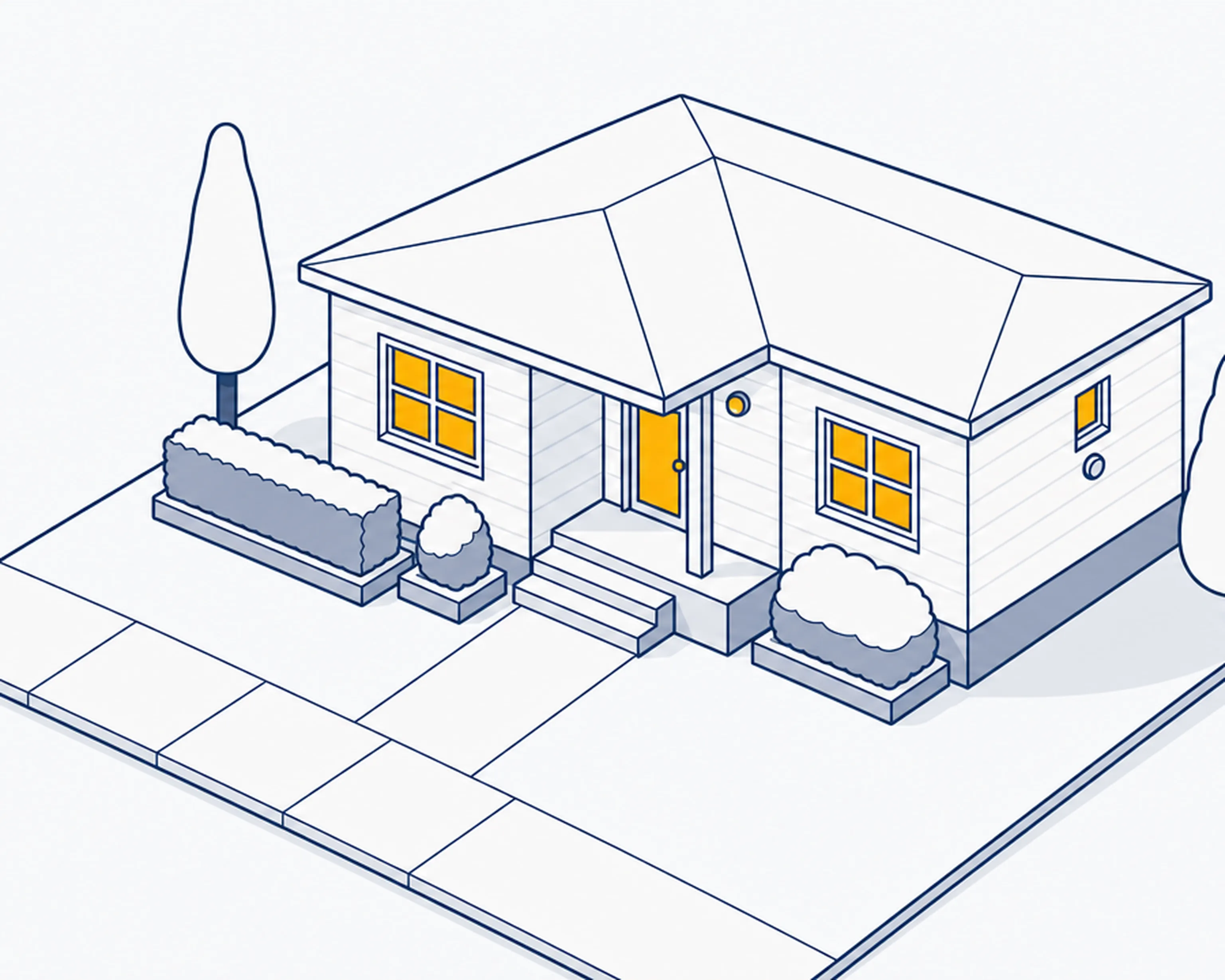 Isometric illustration of a house with a heat pump outside