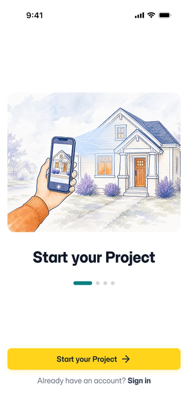 The Zero Homes app start screen on a phone