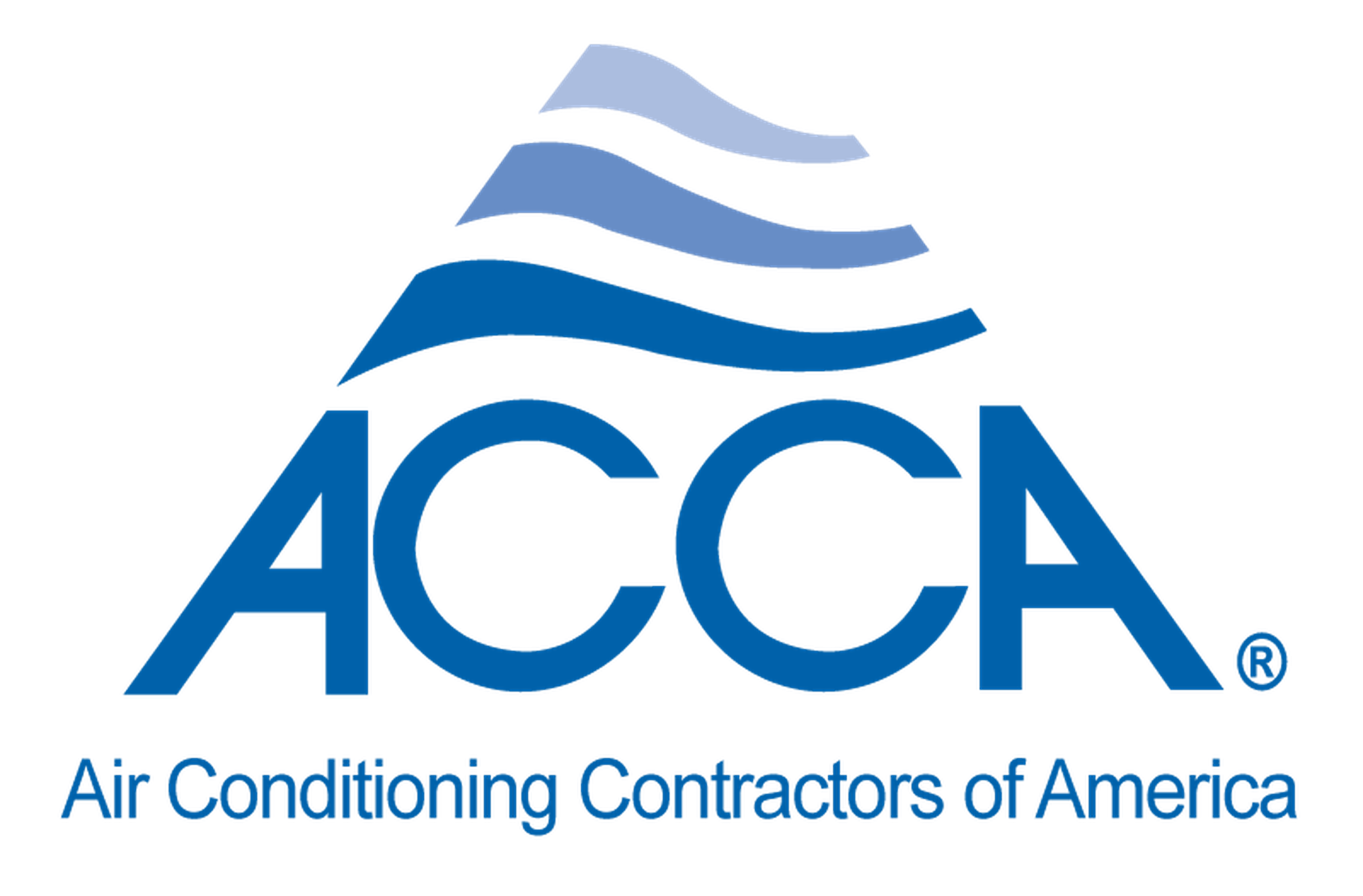 Logo of ACCA, Air Conditioning Contractors of America, featuring blue stylized waves above the acronym "ACCA."