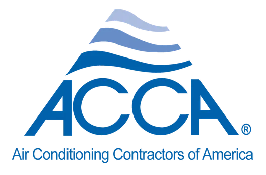 Logo of ACCA, Air Conditioning Contractors of America, featuring blue stylized waves above the acronym "ACCA."
