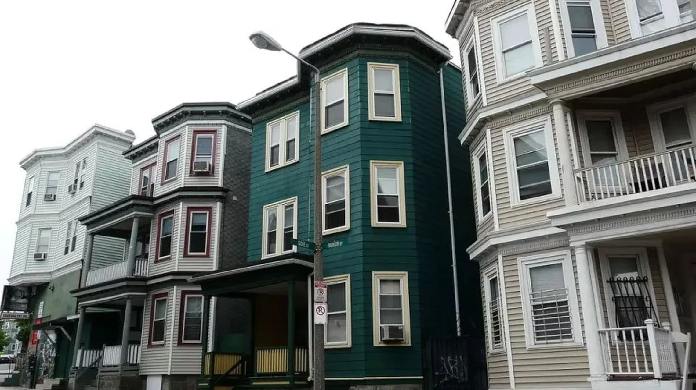 Three-story houses along a street