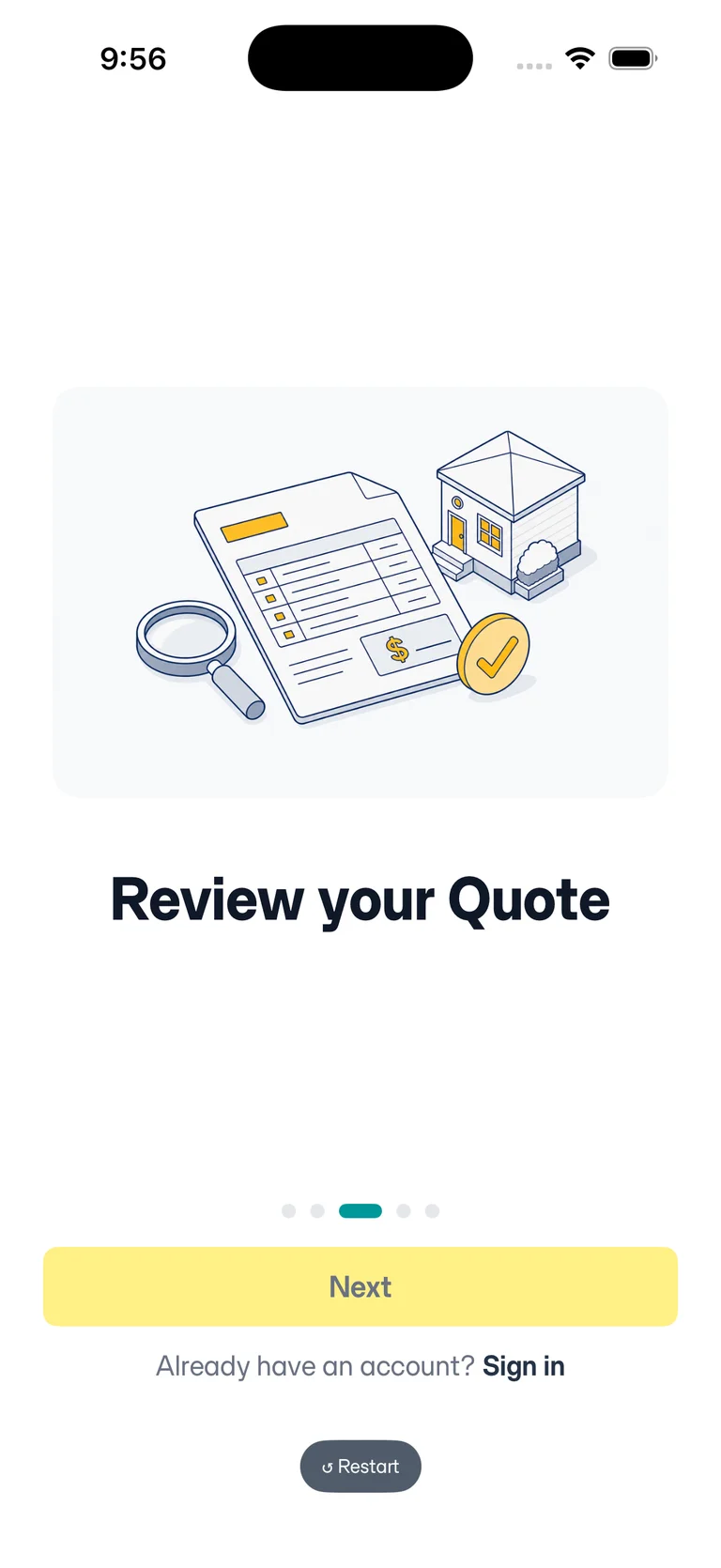 The Zero Homes app review-your-quote screen