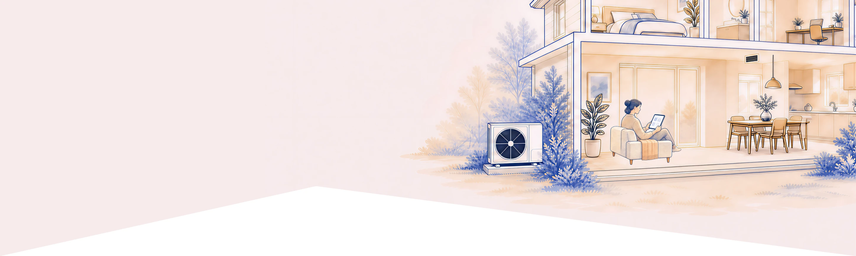 Cutaway illustration of a home with a heat pump system