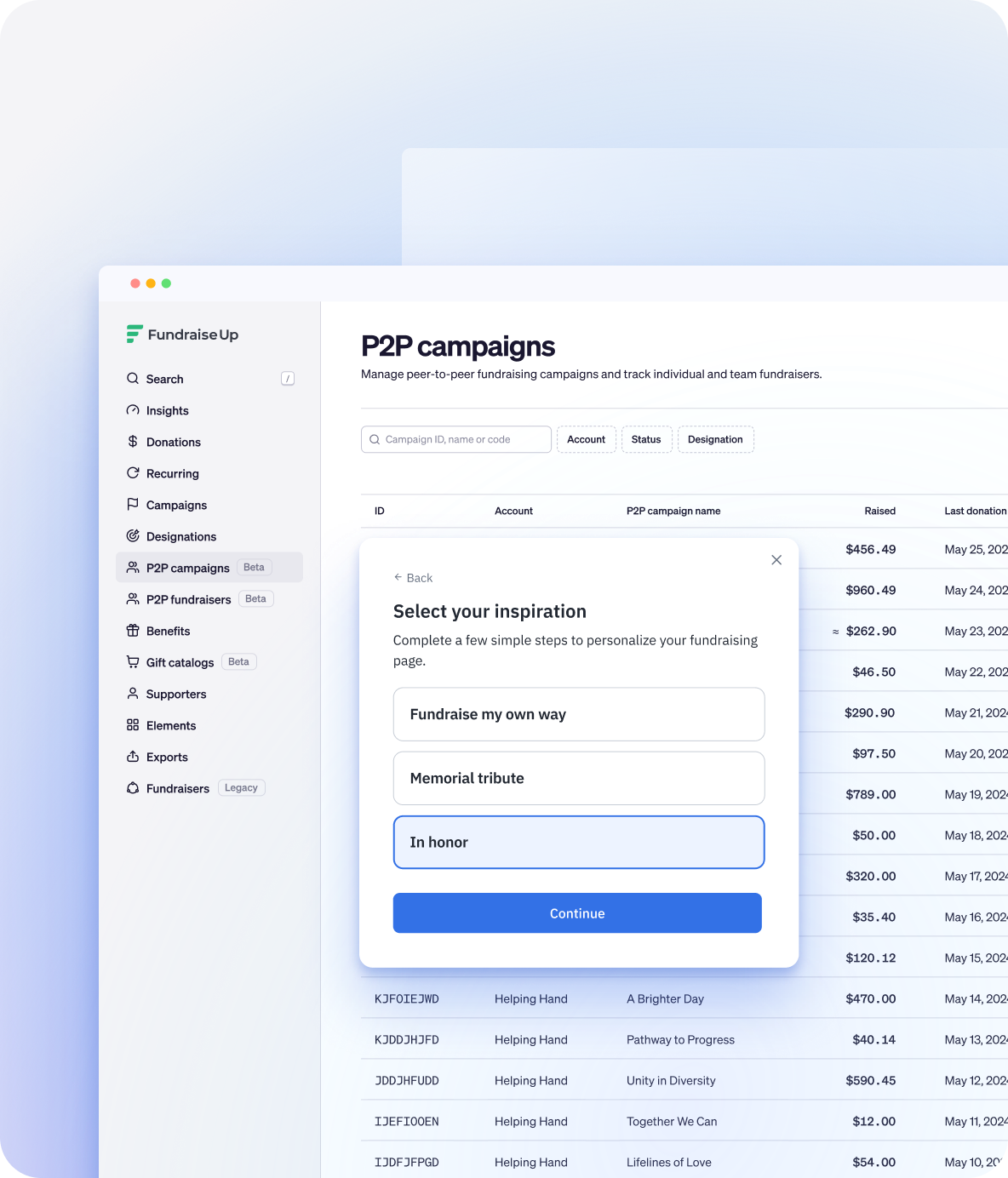 P2P campaigns dashboard