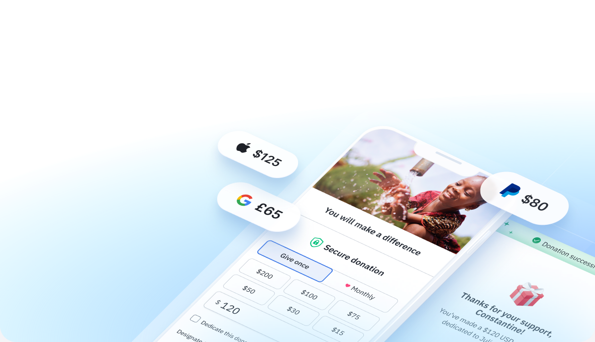 Mobile donation experience with Apple Pay and Google Pay