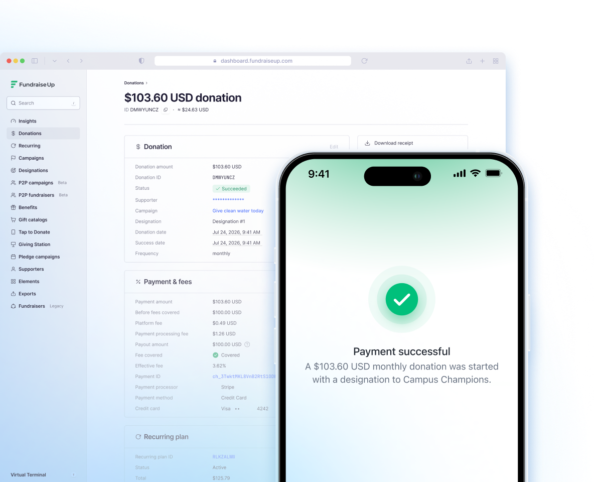 Every donation lands in your dashboard