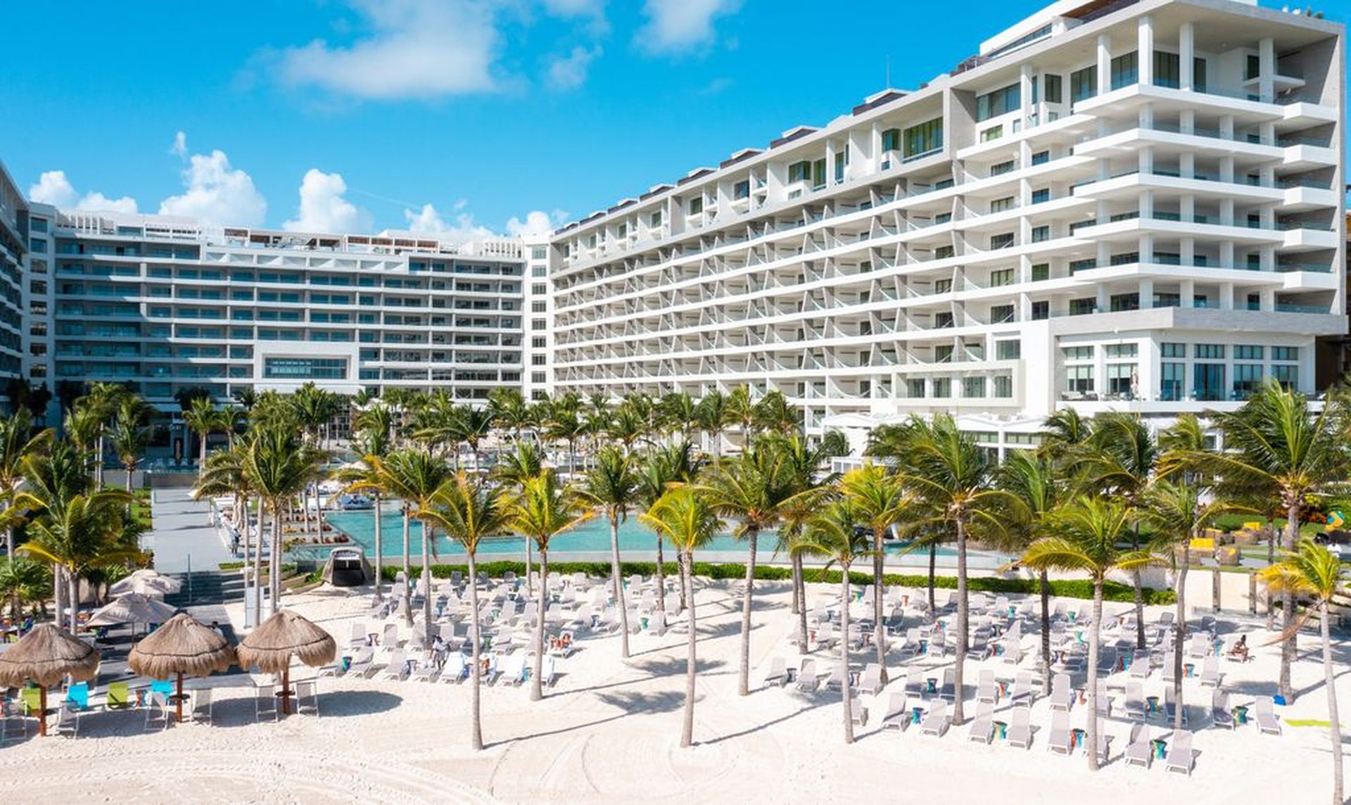 view of Garza Blanca Cancun resort from the beach