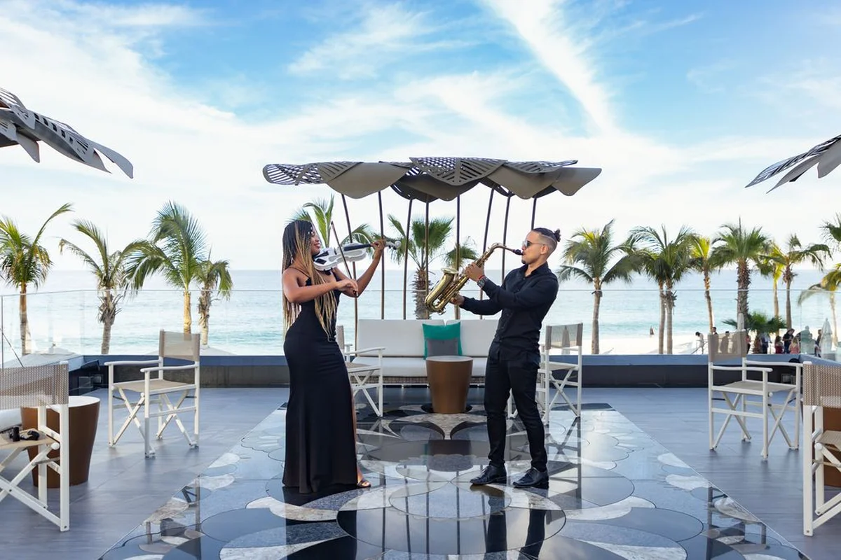 Resort musicians performing outdoors