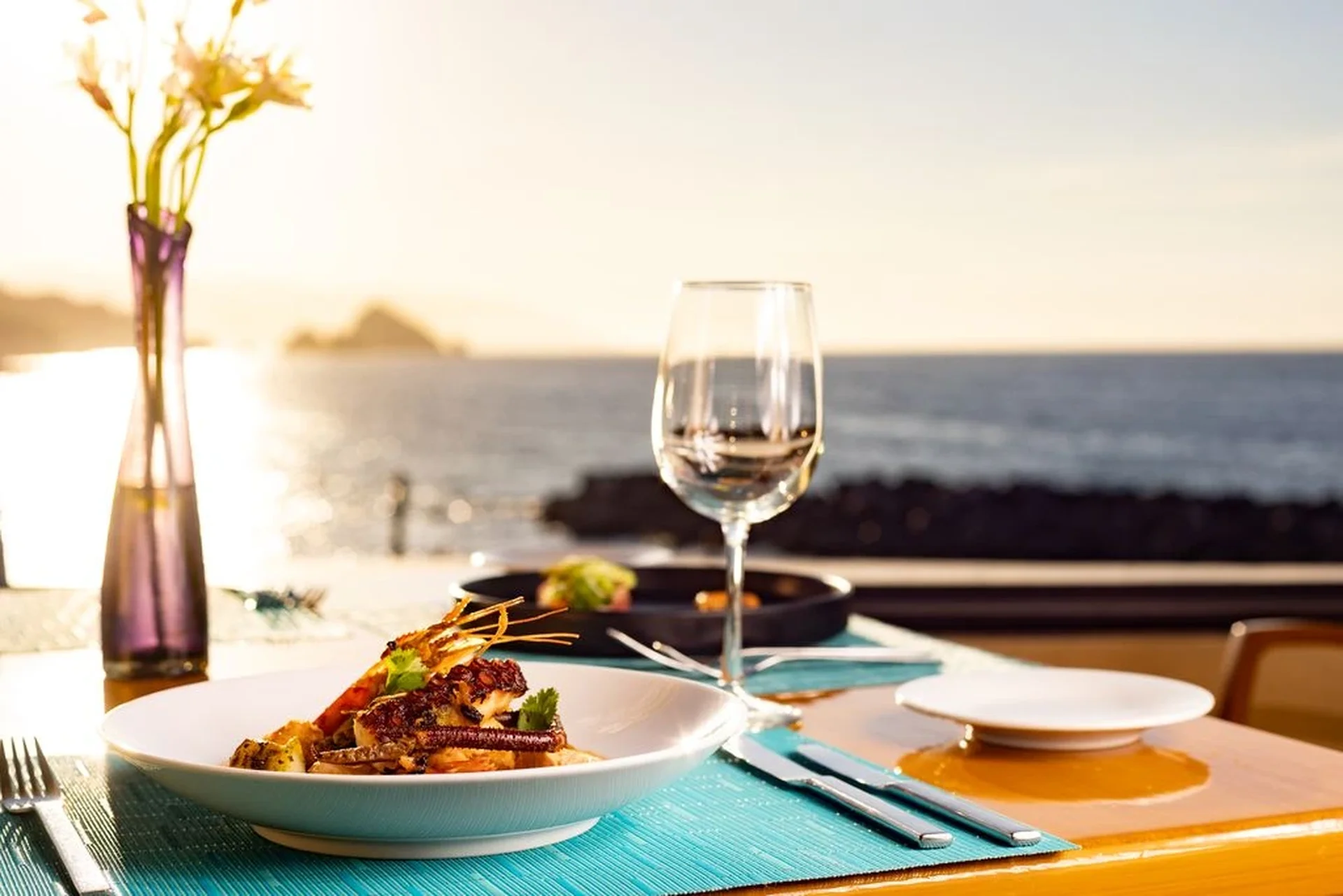 dish at wine served at oceanfront restaurant