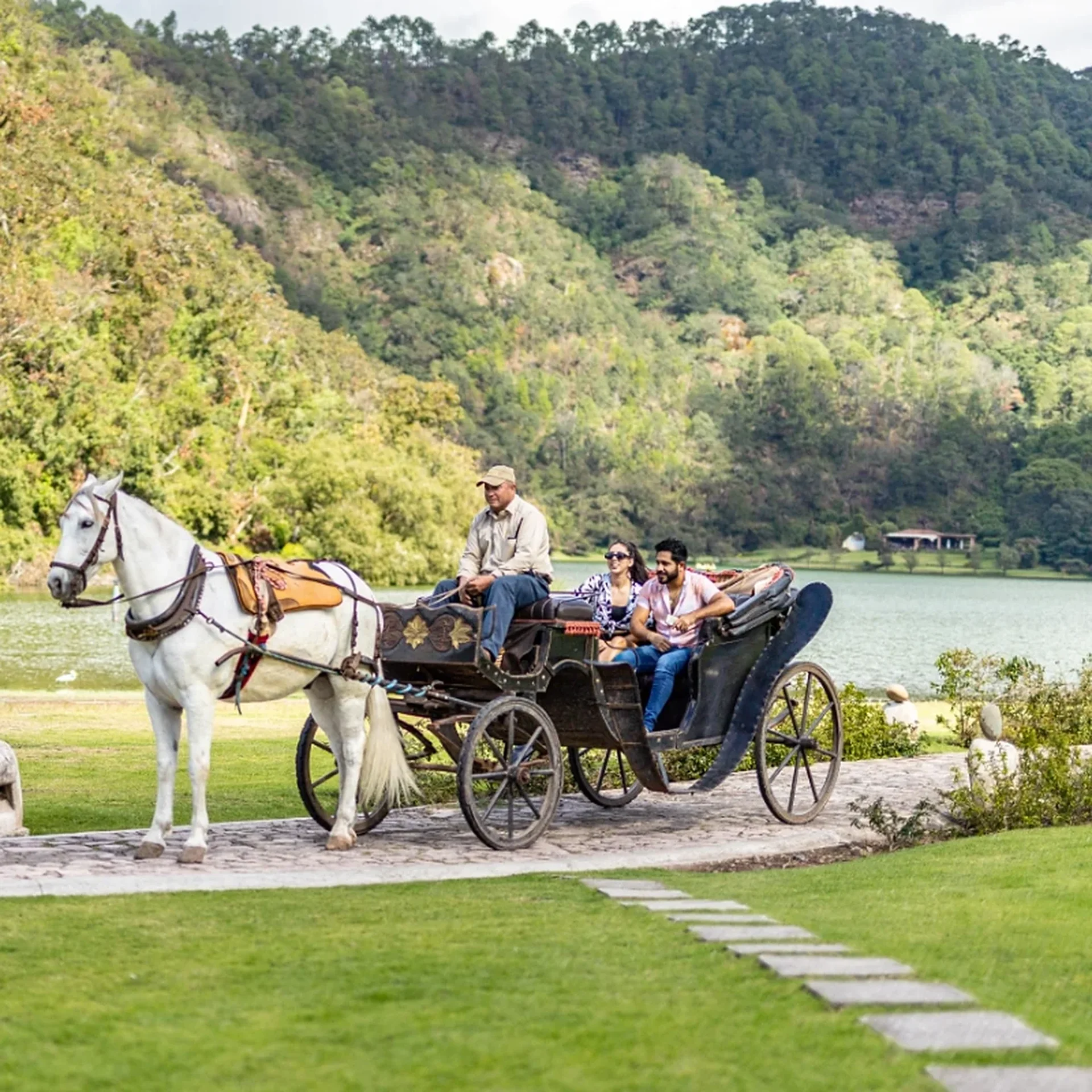 Horse-drawn carriage ride by the lake at Sierra Lago